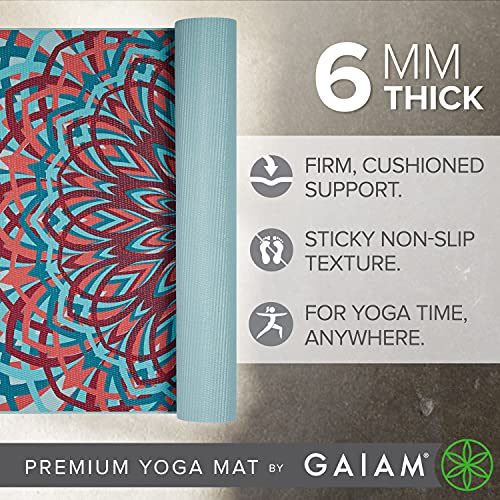 Gaiam Yoga Mat Premium 6mm Print Extra Thick Non Slip Exercise & Fitness - Like New