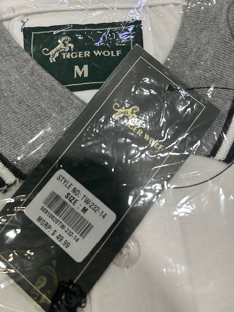 TIGER WOLF SIZE MEDIUM WHITE POLO SHIRT - SIZE: MEN M - WHITE - Brand New