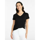 TIME AND TRU COTTON V-NECK TEE SHORT SLEEVES (4-6) - SIZE: WOMEN S - BLACK SOOT - Like New