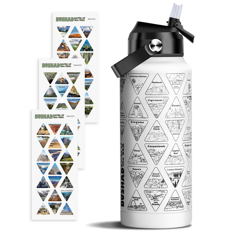 National Parks Water Bottle with Stickers 32oz Wide Mouth Leakproof 32OZ [WHITE] - Like New