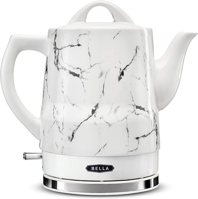 BELLA 1.5 Liter Electric Ceramic Tea Kettle Boil Dry Protection - WHITE MARBLE Like New