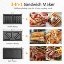 SUNVIVI 800W 3 IN 1 SANDWICH MAKER - BLACK - Like New