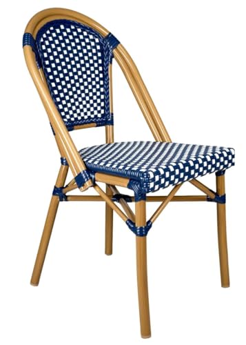 CHIVARI FRENCH BISTRO PATIO/INDOOR DINING CHAIR, 2 PACK, WICKER - BLUE/WHITE - Like New