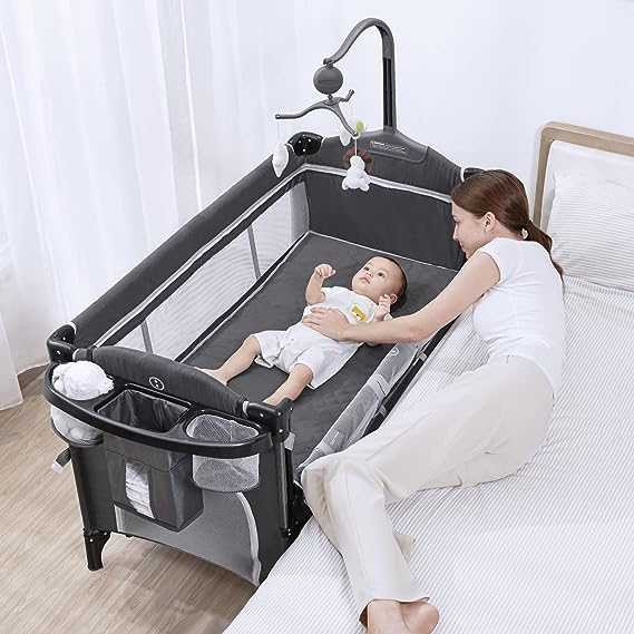 ANGELBLISS 5 in 1 Baby Bassinet Bedside Sleeper Rocking F04 - DARK GREY Like New