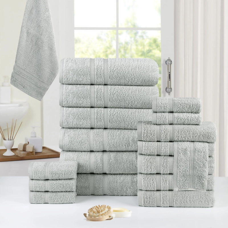 BIBB HOME 18 PIECE ZERO TWIST EGYPTIAN COTTON TOWEL SET - SILVER - Like New
