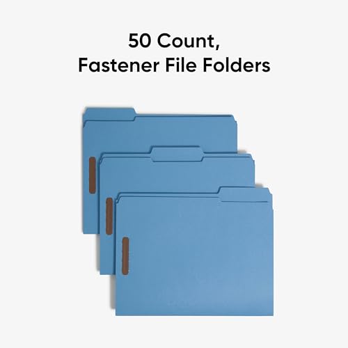 SMEAD FASTENER FILE FOLDERS 50 COUNT BLUE REINFORCED 1/3-CUT TABS 12040 - BLUE - Brand New