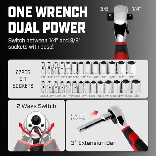 IRONCUBE 53-PIECE SOCKET RATCHET WRENCH 20-IN-1 WITH 2-IN-1 WRENCH BLACK/RED - Like New