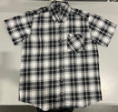 BLACK HORSE MEN'S S/S WOVEN PLAID SHIRT - BLACK AND WHITE MENS SMALL - Brand New
