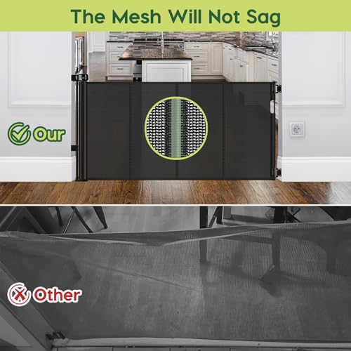 HEELALBABY REINFORCED 55" WIDE RETRACTABLE BABY GATES - BLACK - Brand New