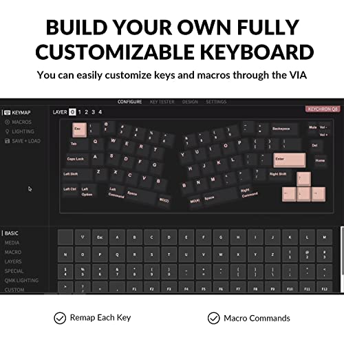 KEYCHRON Q8 WIRED MECHANICAL KEYBOARD VERSION QMK/VIA GATERON RED SWITCH - BLACK - Like New