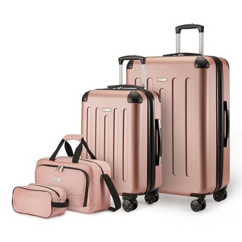 Amazon Basics 4-Piece Luggage Set, Two Hardside Suitcases, LN20175 - Rose Gold - Like New