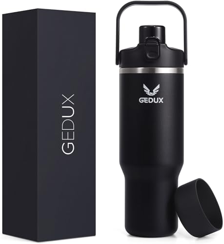 GEDUX 32 OZ STAINLESS STEEL TUMBLER WITH HANDLE AND STRAW,INSULATED-BLACK - Like New