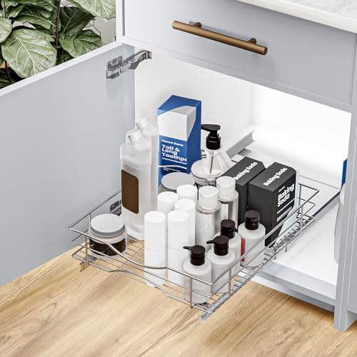 HOME ZONE LIVING PULL OUT KITCHEN CABINET ORGANIZER SLIDE OUT DRAWER - CHROME - Like New