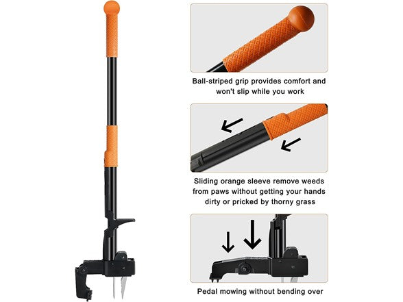 GOODPARTNER WEED PULLER TOOL 40" LONG HANDLE WEED PICKER LEAF BAG - BLACK/ORANGE - Like New
