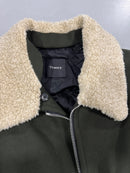THEORY BOUCLÉ FAUX FUR COLLAR ZIP-UP COAT/JACKET - SIZE: MEN XL - OLIVE - Like New