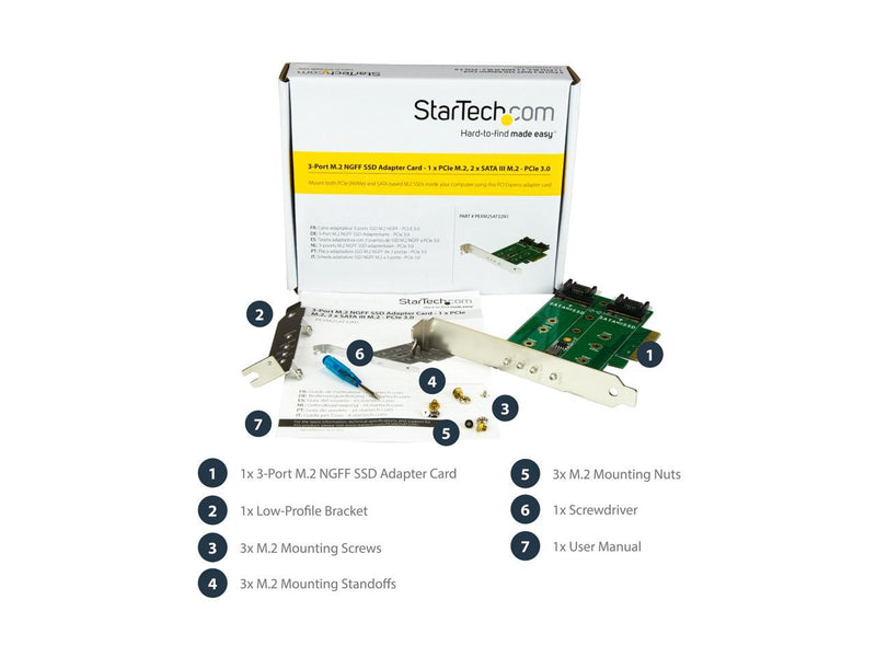 StarTech.com PEXM2SAT32N1 M.2 Adapter - 3 Port - 1 x PCIe (NVMe) M.2 - 2 x SATA