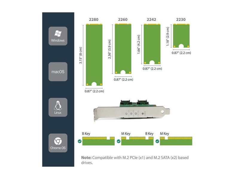 StarTech.com PEXM2SAT32N1 M.2 Adapter - 3 Port - 1 x PCIe (NVMe) M.2 - 2 x SATA