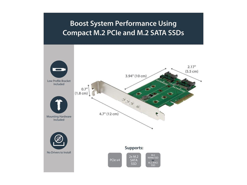 StarTech.com PEXM2SAT32N1 M.2 Adapter - 3 Port - 1 x PCIe (NVMe) M.2 - 2 x SATA