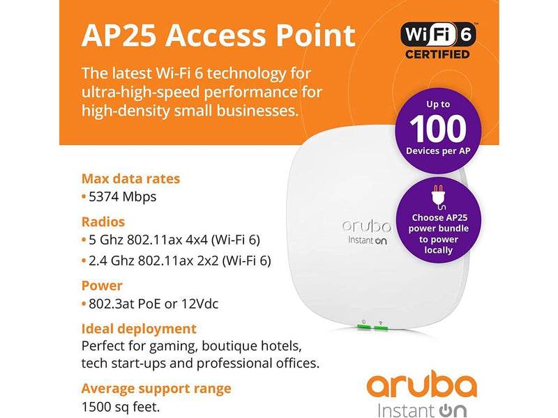 HPE Networking Instant On AP25 (US) - wireless access point - Bluetooth (R9B27A)