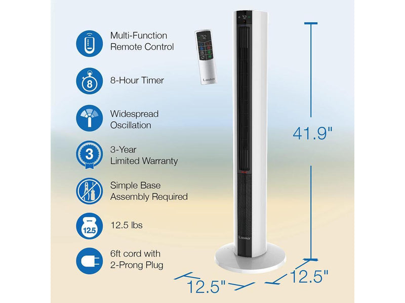 Lasko 1500W Electric Tower Fan & Space Heater w/ Timer and Remote, White