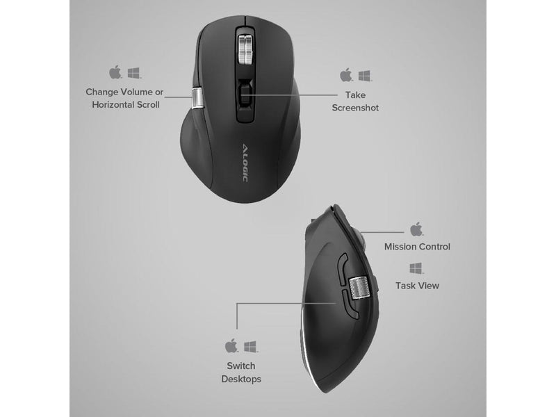 Alogic Bluetooth USB-C Rechargeable 7 Keys Programmable Mouse - Cable/Wireless -