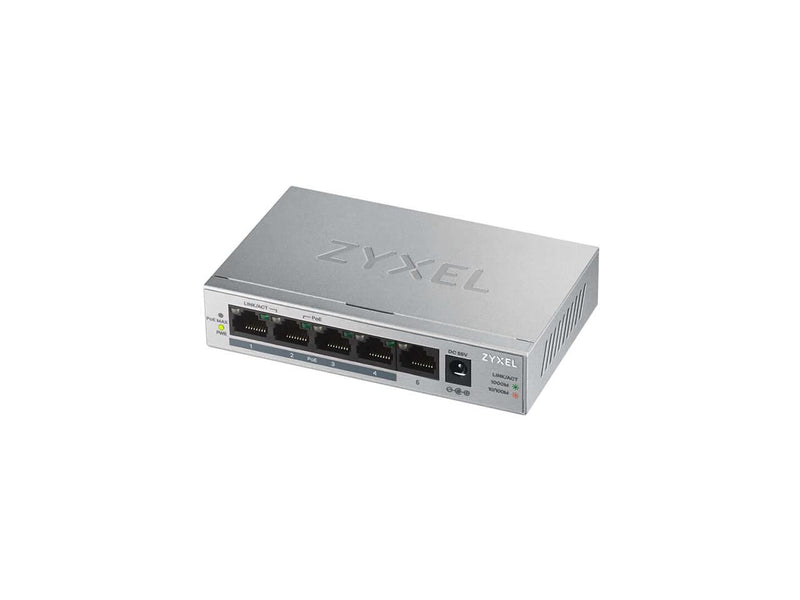 ZyXEL GS1005HP 5 Port POE+ Gigabit Ethernet Switch, 4 x PoE, 60W Budget, Fanless