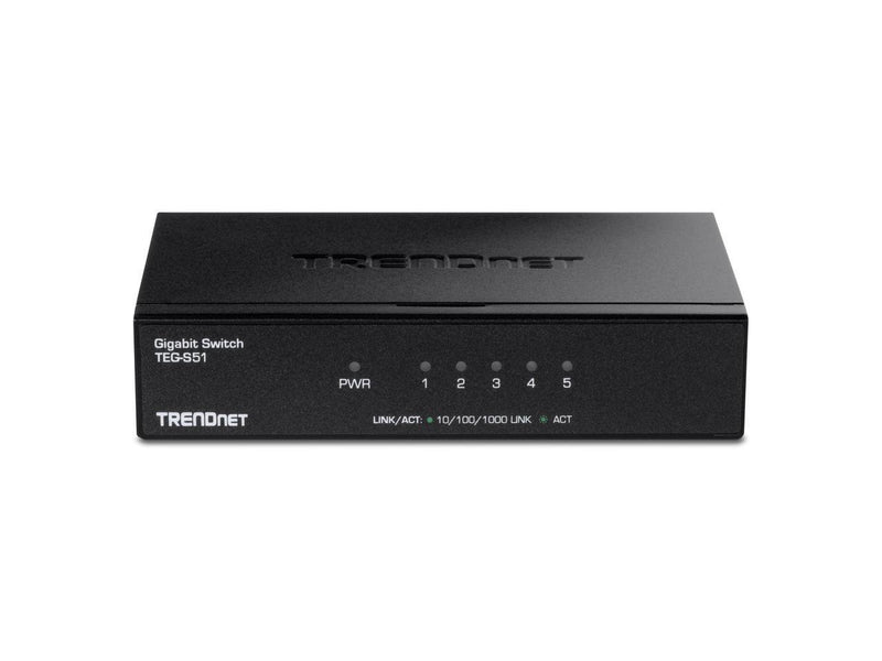 TRENDnet 5-Port Gigabit Desktop Switch, TEG-S51, 5 x Gigabit RJ-45 Ports, 10Gbps