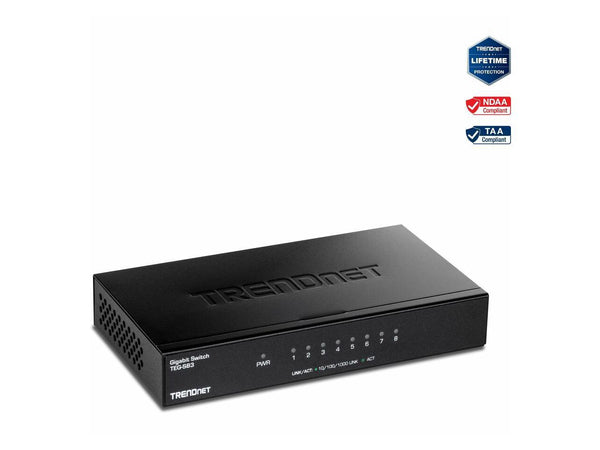 TRENDnet 8-Port Gigabit Desktop Switch, TEG-S83, 8 x Gigabit RJ-45 Ports, 16Gbps