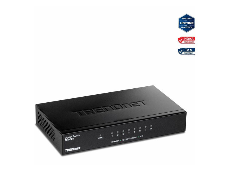 TRENDnet 8-Port Gigabit Desktop Switch, TEG-S83, 8 x Gigabit RJ-45 Ports, 16Gbps