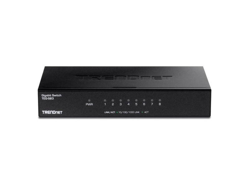 TRENDnet 8-Port Gigabit Desktop Switch, TEG-S83, 8 x Gigabit RJ-45 Ports, 16Gbps