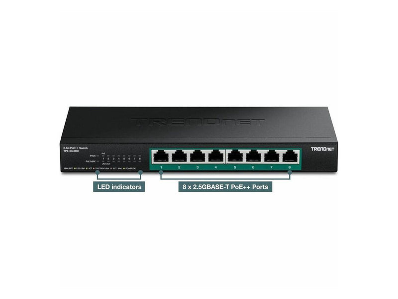 TRENDnet 8-Port 2.5G PoE++ Switch, TPE-BG380, 8 x 2.5GB PoE++ Ports, 230W Poe