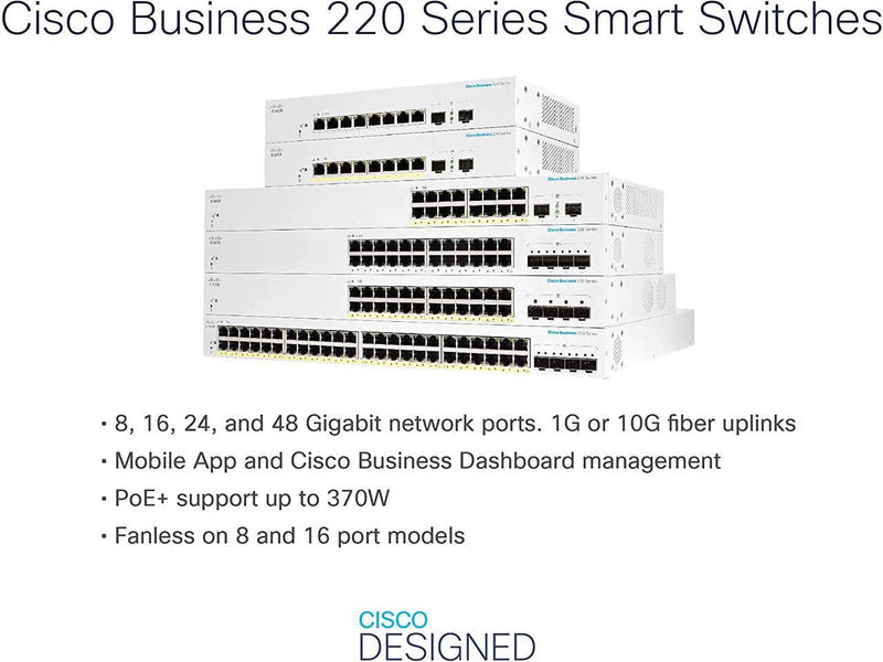 Cisco Business CBS220-24T-4G Smart Switch | 24 Port GE | 4x1G SFP | 3-Year