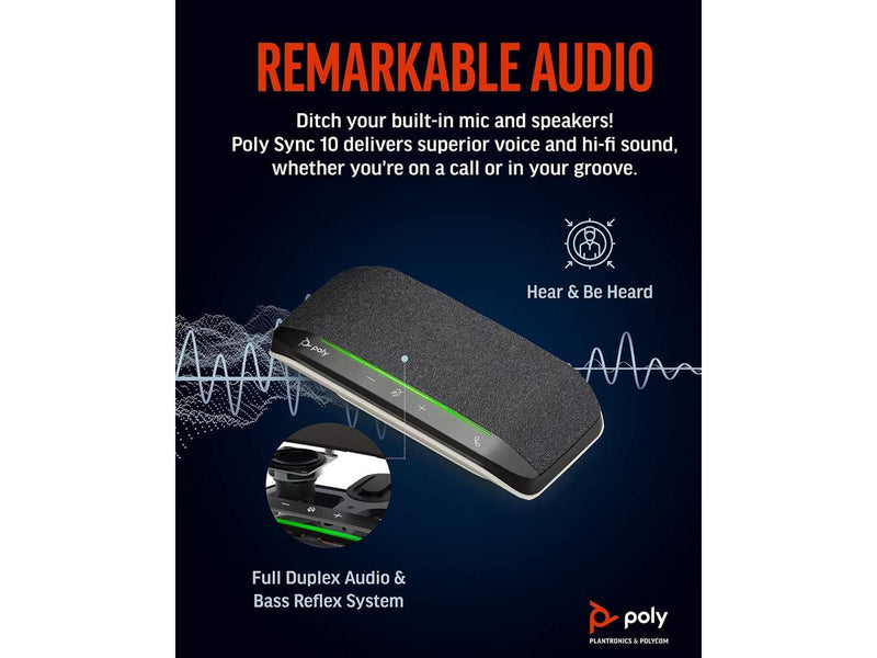 Poly Sync 10 USB Speakerphone (Plantronics) - Two-in-One Portable Speaker for