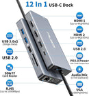 FALWEDI Laptop Docking Station Daul Monitor 12 in 1 USB C Hub Multiport - Silver - Like New