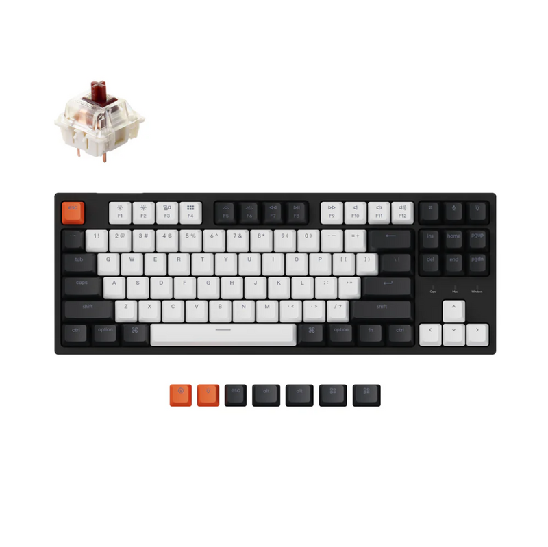 Keychron C1 87 Key TKL Mechanical Keyboard Brown Switch White Backlit - Black Like New