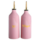 PARIS HILTON CERAMIC OIL AND VINEGAR CRUET SET, DRIP-FREE SPOUTS, GOLD DETAILS - Like New