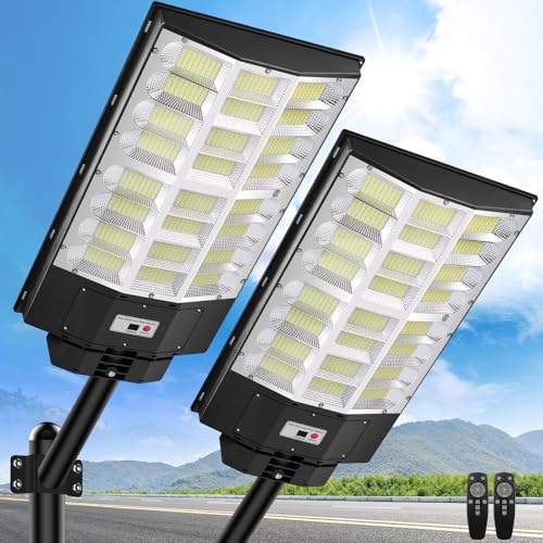TOWPONICS 12000W 850000LM Solar Street Lights, 1152 LED, 2 Pack- BLACK - Like New