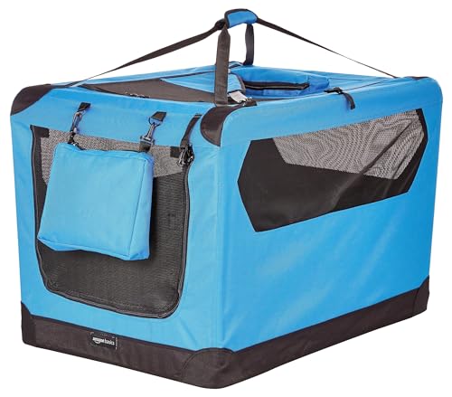 AMAZON BASICS FOLDING PORTABLE SOFT PET DOG CRATE CARRIER KENNEL - BLUE - Like New