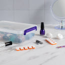 IRIS 2.7 QT STORAGE BIN WITH SECURE BUCKLE-UP LID, STACKABLE,10PK - CLEAR/PURPLE - Like New