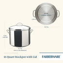 FARBERWARE CLASSIC SERIES 16 QUART STOCK POT WITH LID - STAINLESS STEEL - Like New