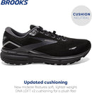 BROOKS WOMEN'S GHOST 15 GTX RUNNING SHOE -BLACK/BLACKENED PEARL/ALLOY - SIZE 7.5 - Like New