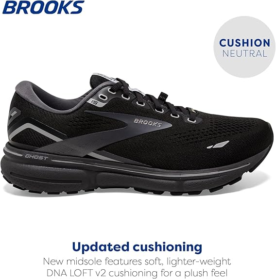 BROOKS WOMEN'S GHOST 15 GTX RUNNING SHOE -BLACK/BLACKENED PEARL/ALLOY - SIZE 7.5 - Like New