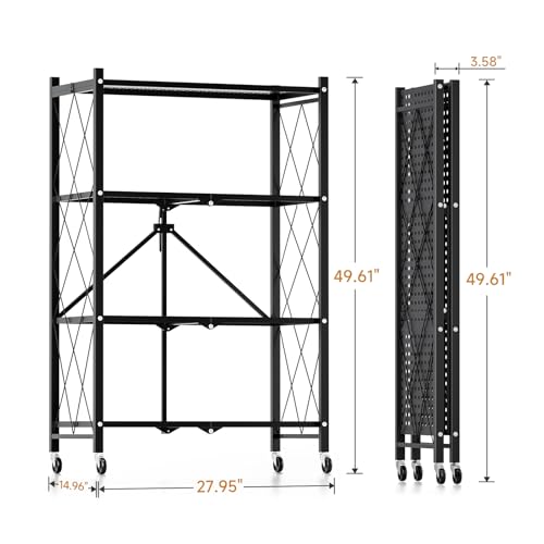 HEALSMART HEAVY DUTY 4-TIER FOLDABLE METAL RACK, HKSHLFFOLD28154904B - BLACK - Like New