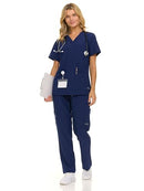 NAUTICA WOMEN'S SCRUB SET 9-POCKET BREATHABLE STRETCHY PANTS & TOPS XL NAVY - Like New