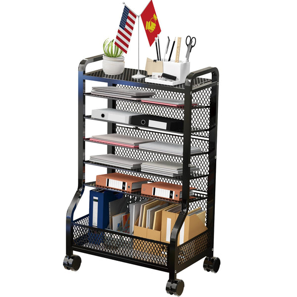 SRJZMLY 7-Tier Rolling Cart Hanging File Organizer - Black - Like New