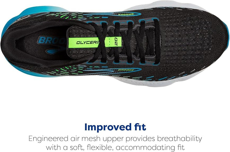 BROOKS MEN'S GLYCERIN 20 NEUTRAL RUNNING SHOE BLACK/HAWAIIAN OCEAN/GREEN -SIZE 7 - Like New