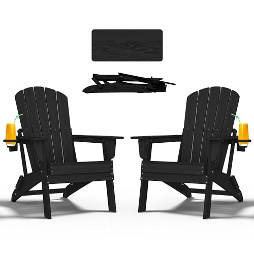 Nevilywood Folding Adirondack Chair Extended Ergonomic Backrest Black 2PCS - Like New