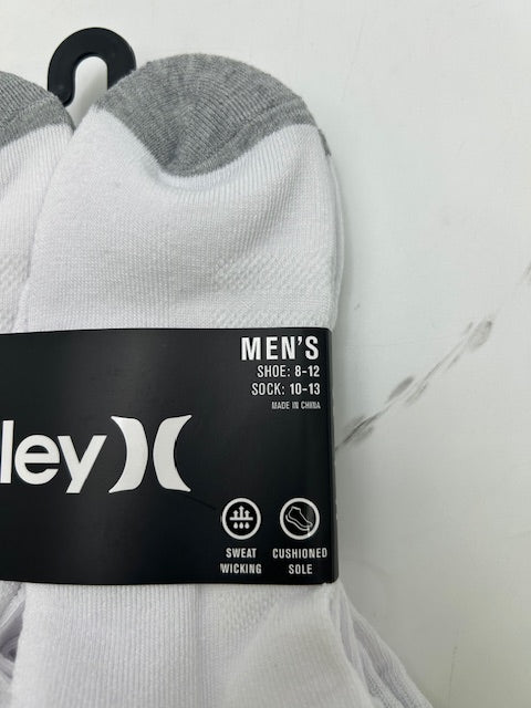 HURLEY MEN'S 6 PACK LOW CUT SOCKS - SIZE: MEN 10 - WHITE AND GRAY - Brand New