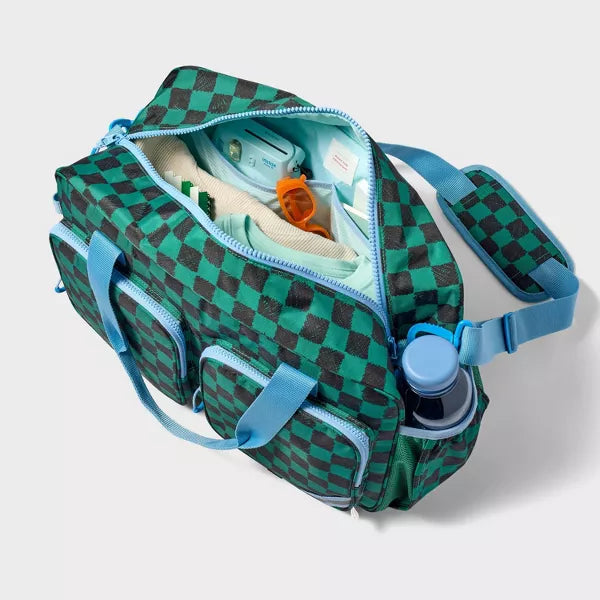CAT & JACK KIDS' WEEKENDER DUFFEL BAG GREEN CHECKERED - GREEN CHECKERED - Brand New