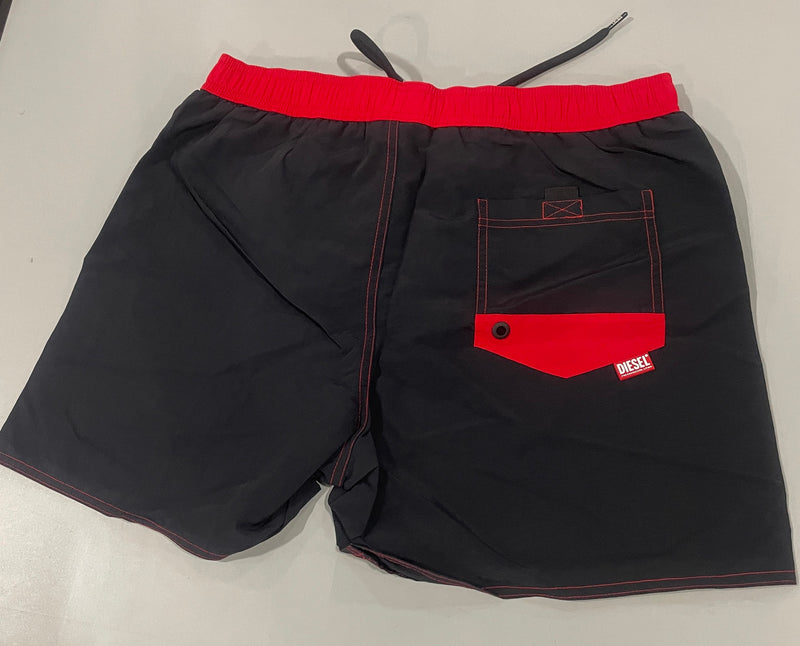 DIESEL BMBX-WAVE 2.017 BLACK SWIM SHORTS - SIZE:L - BLACK/RED - Brand New